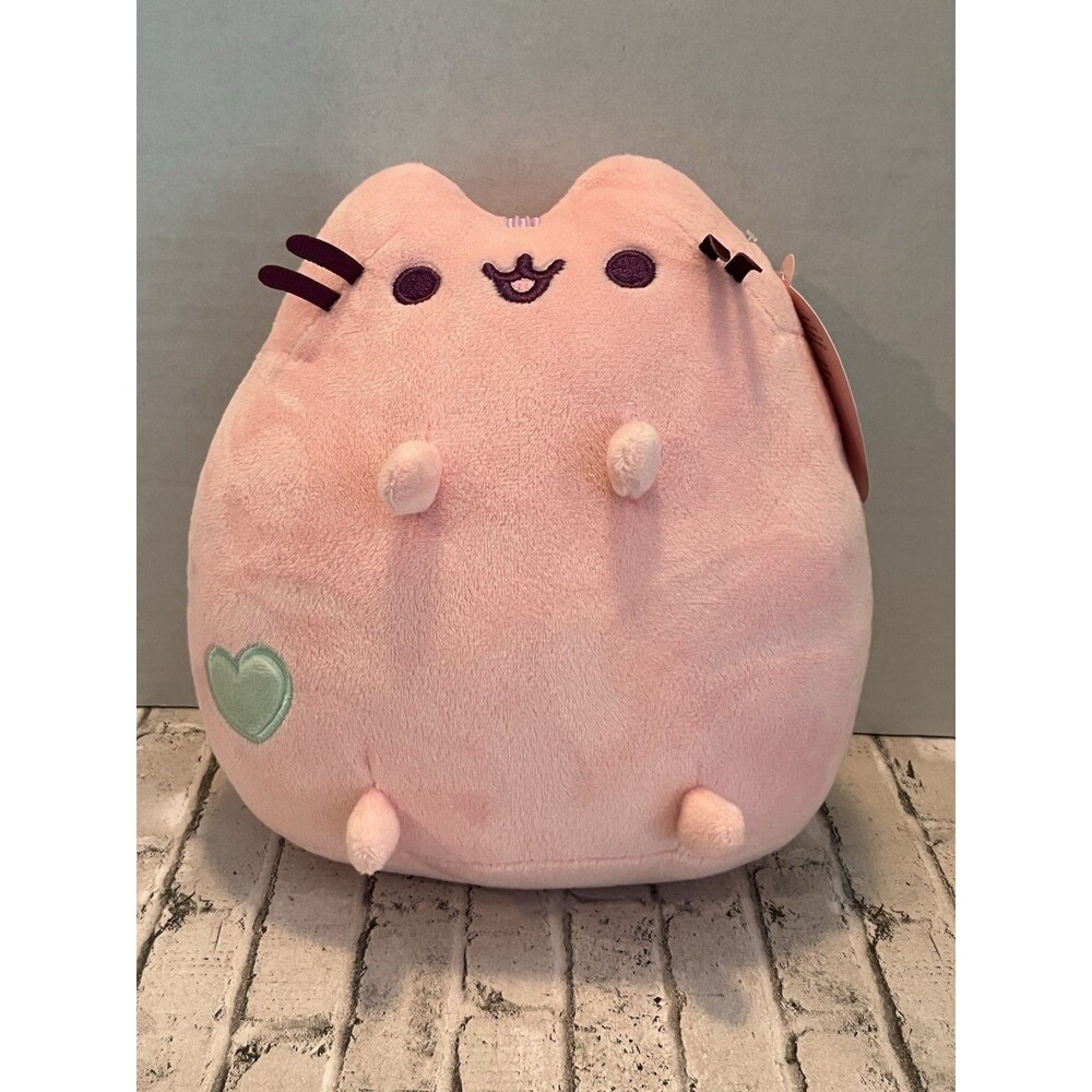 Pusheen Classic Cat Medium Plush 9" Pink Green Embroidered Heart Super Soft New